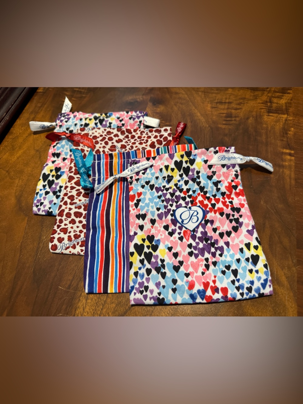 Brighton Multicolor Heart Print Drawstring Jewelry Pouch- Pack of 4